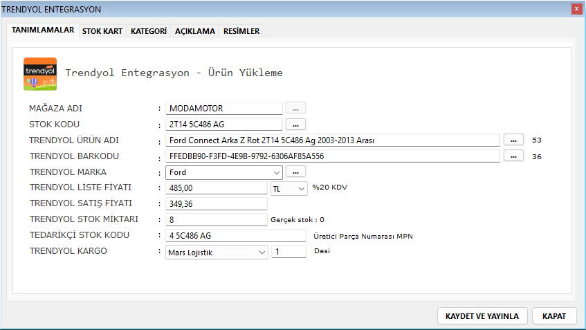 Onelee Pazaryeri Entegrasyonu ve Sipariş Havuzu Ekranı